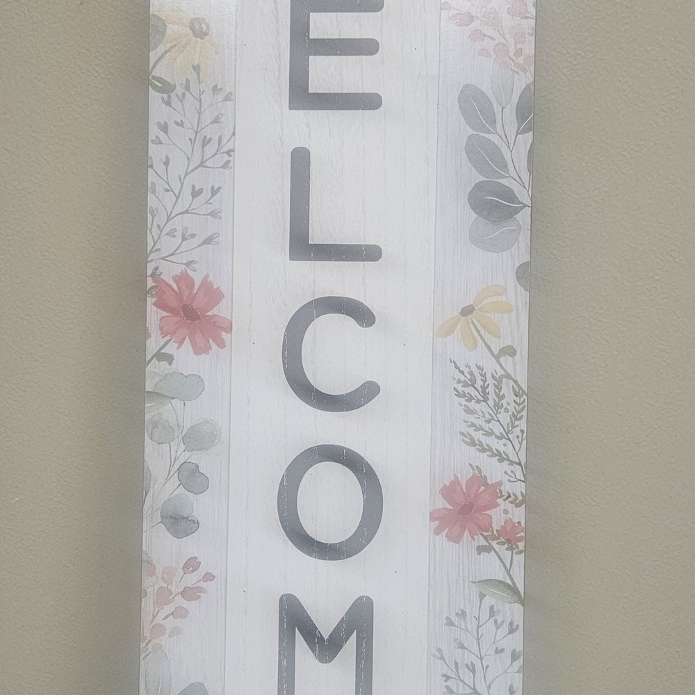 Floral Welcome Sign with Gray Letters